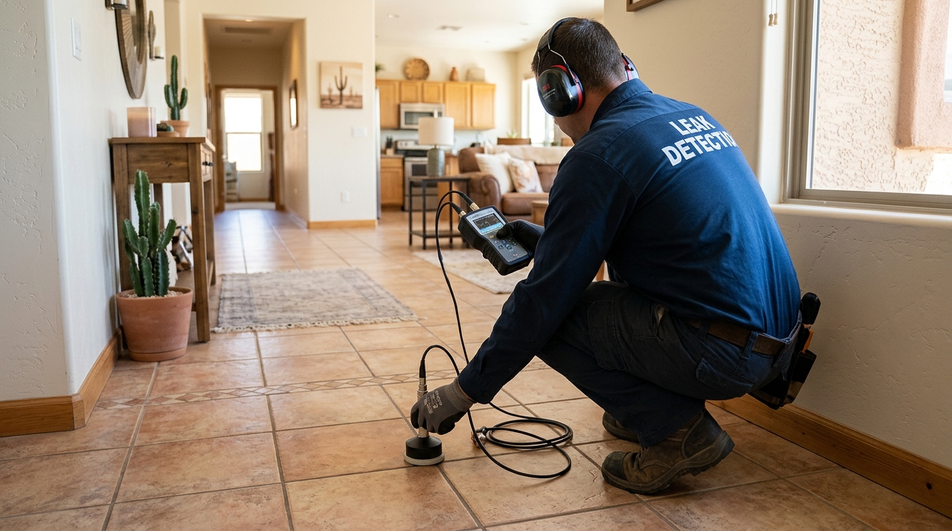 Acoustic ground sensor detecting water leak under concrete foundation slab